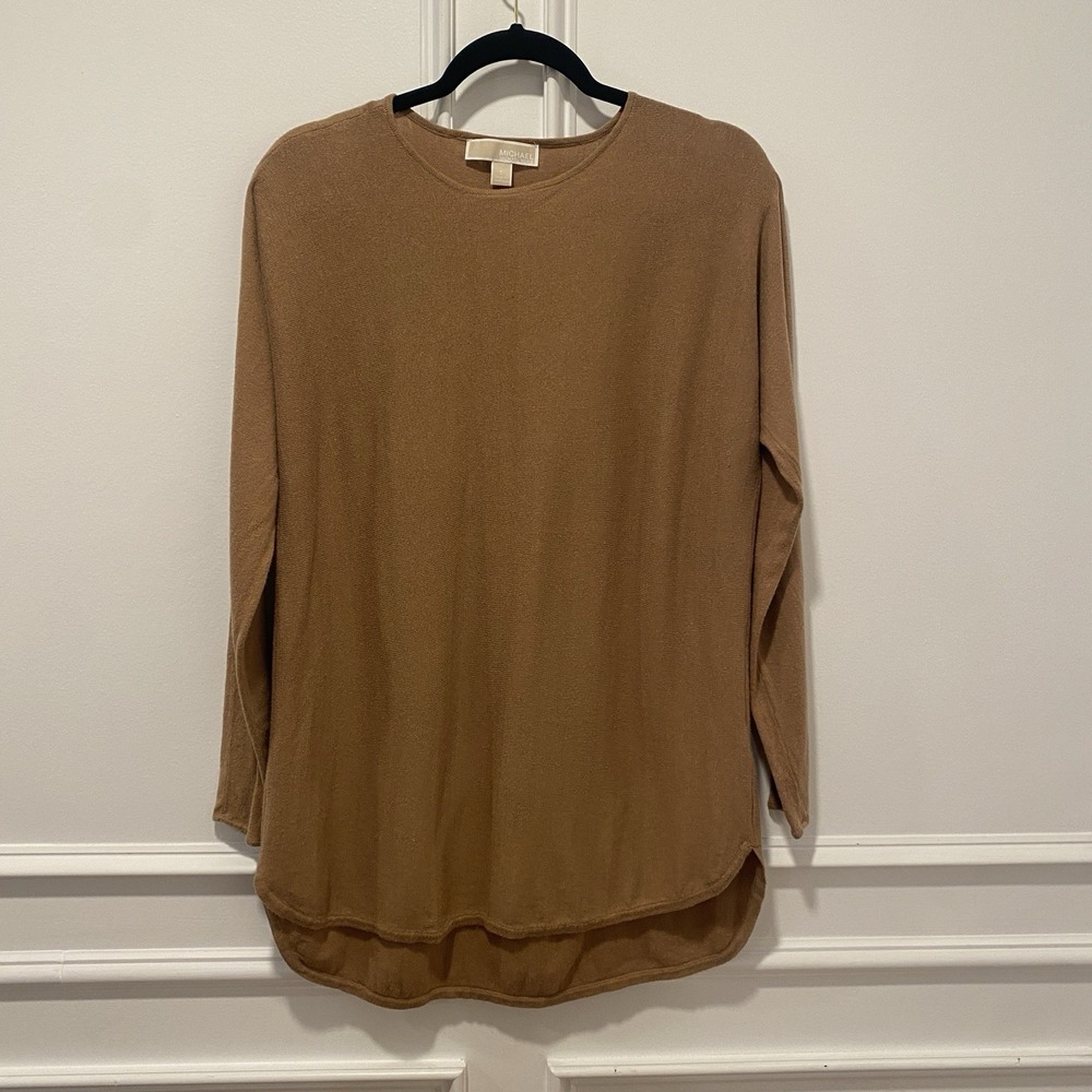 Michael Kors Camel Brown Lightweight‎ Sweater Size S Gold Hardware EUC